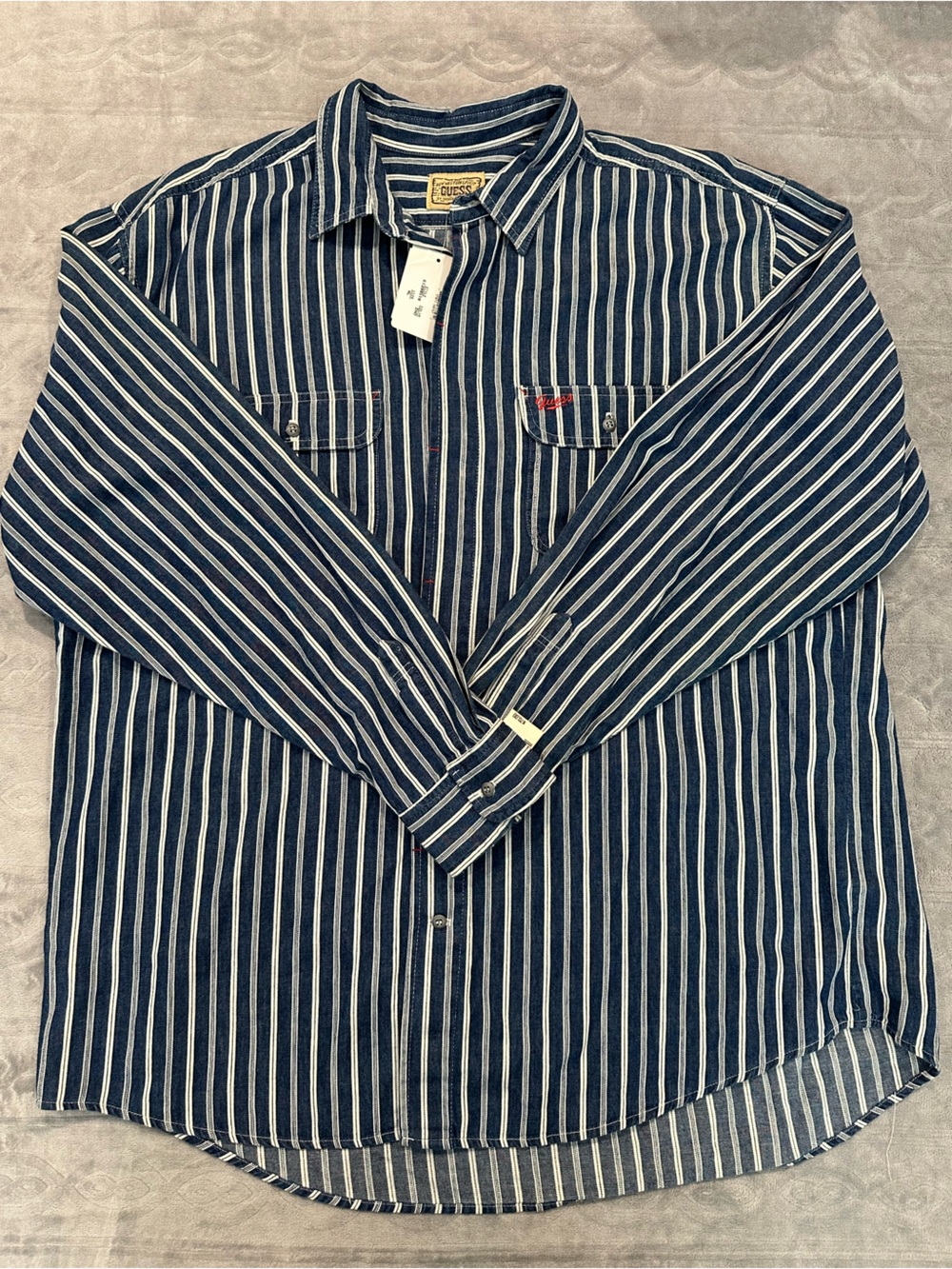 GUESS Men’s XL New Western Spirit Blue @ White Stripe Cotton Button-Up Deadstock